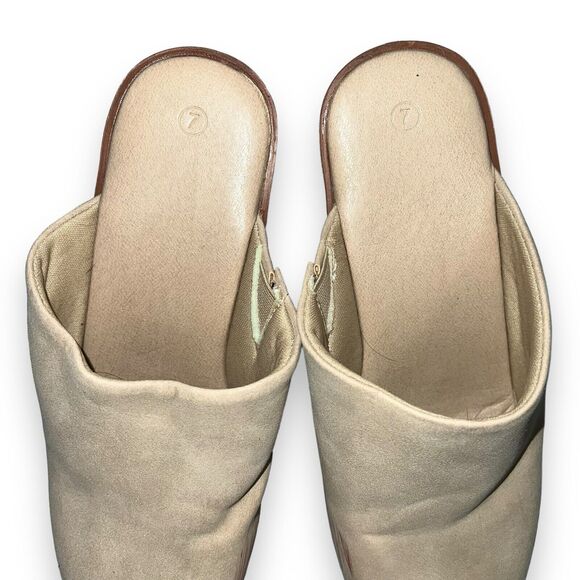 ZBY Womens Mule Booties Square Toe Block Heel Slip On Faux Suede Beige Size 7 - Picture 5 of 12